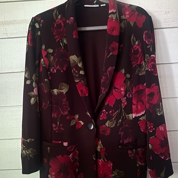 Susan Graver Floral Women's Blazer - Red and Black - Picture 1 of 10